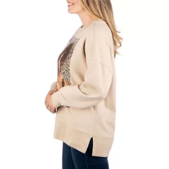 Licensed Ladies Crewneck Beige Sweatshirt with Graphic Design - Picture 3 of 4
